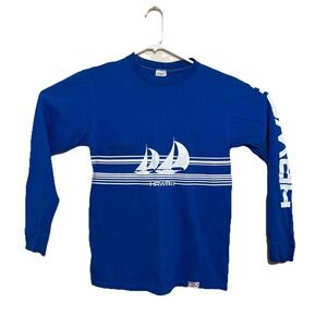 Vintage Crazy Shirts Hawaii‎ Surf Beach Long Sleeve Blue 80s 1981 Medium